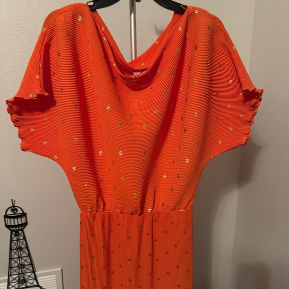 NWT Never Fully Dressed Petite Tilly Metallic Plisse Maxi Dress in Orange Sz S - Picture 8 of 10